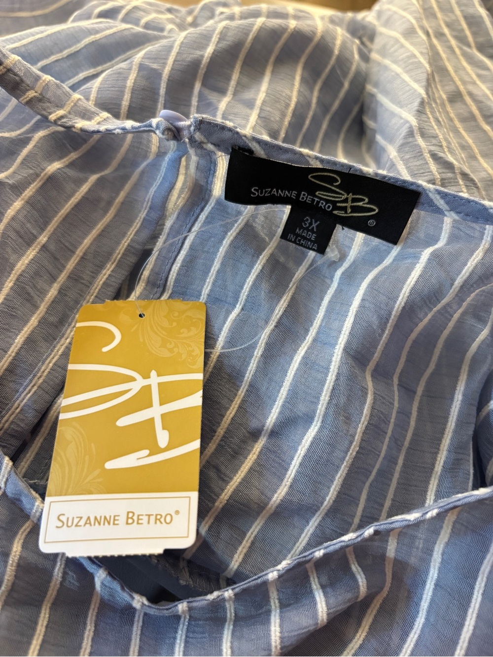 Suzanne Betro Blue White Striped Tunic Top Plus 3X Cottagecore Blouse NWT - Picture 5 of 10